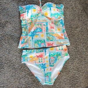 Women’s Multicolor Tropical Print Tankini Swim Set